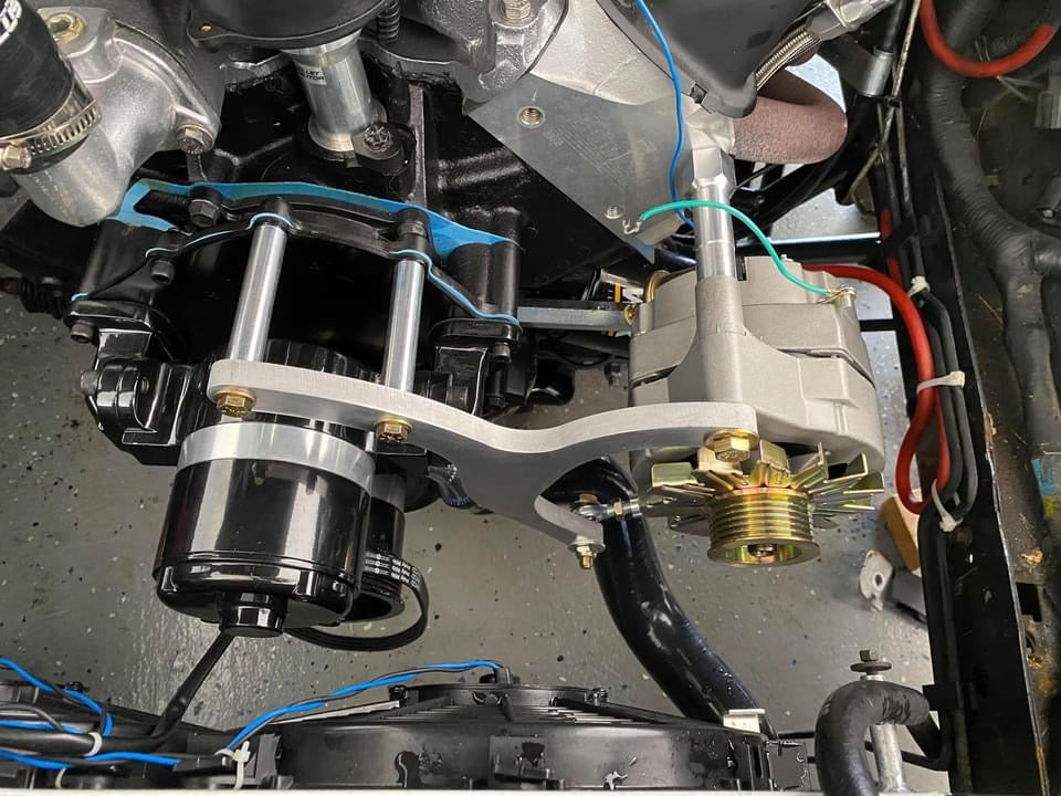 High-performance race car components on display